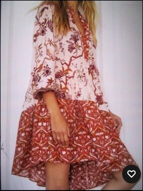 Anthropologie Asymetrical Whimsical Bird Floral Paisley Tiered Dress